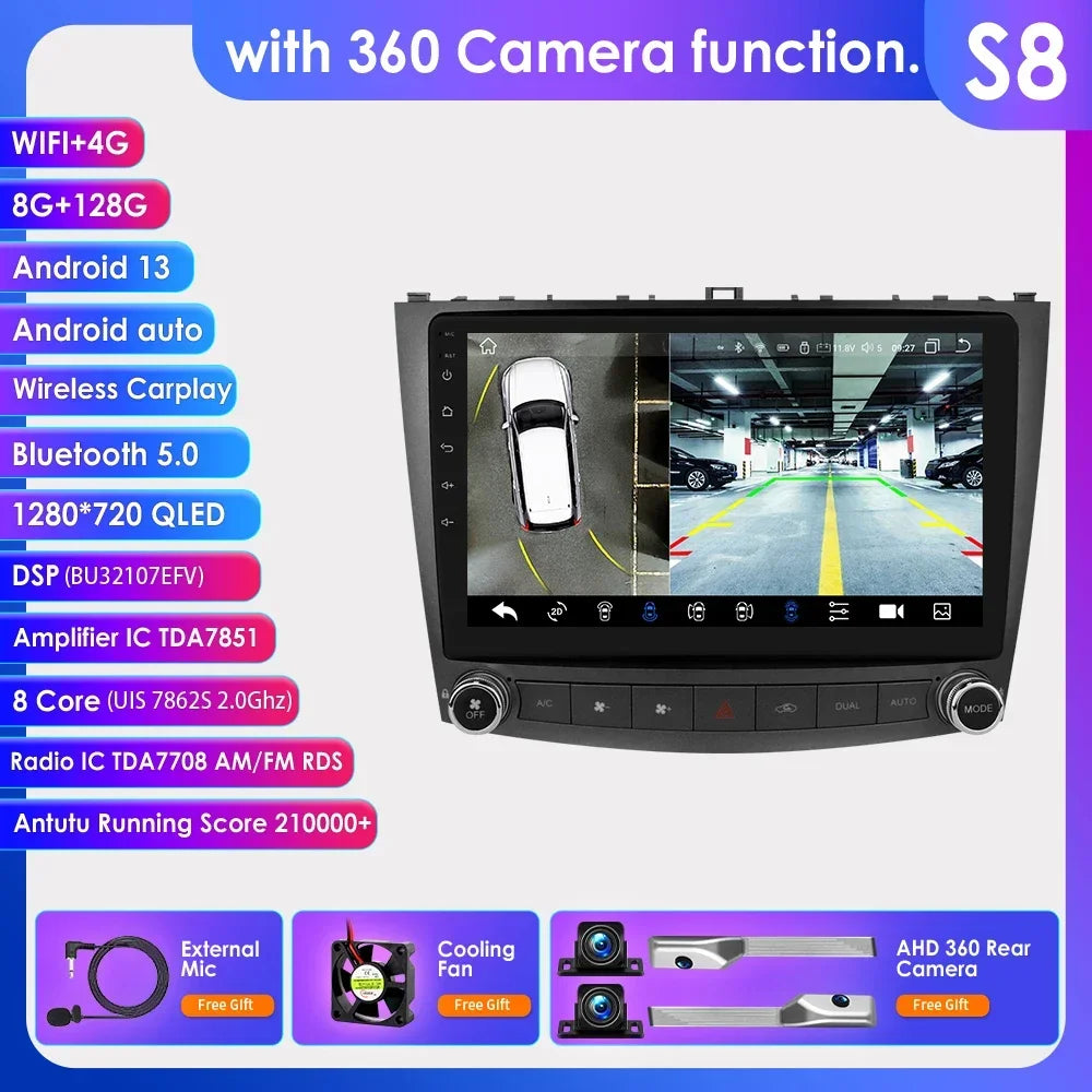 Hizpo Android 13 Car Radio 2 Din Auto Player For Lexus IS250 200 300 350 2006-2012 Stereo Apple Carplay GPS Navigation AI Voice