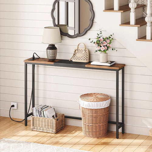 Narrow Console Table with Power Outlets, 44.9-Inch Sofa Table, Slim Behind Couch Table, Entryway Display Shelf, for Living Room,