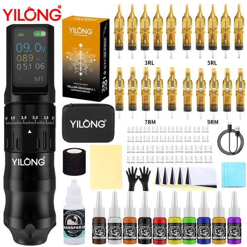 Yilong Tattoo Supplies High Quality Tattoo Pen Kits For Permanent Makeup Tattoo Machine Tattoo Power Supply Tattoo Gun Kit