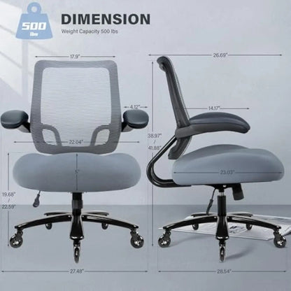 500lbs Big and Tall Office Chair - Heavy Duty Mesh Ergonomic Desk Chair, High Back Computer Chair - Flip-up Armrests, Wide Thic