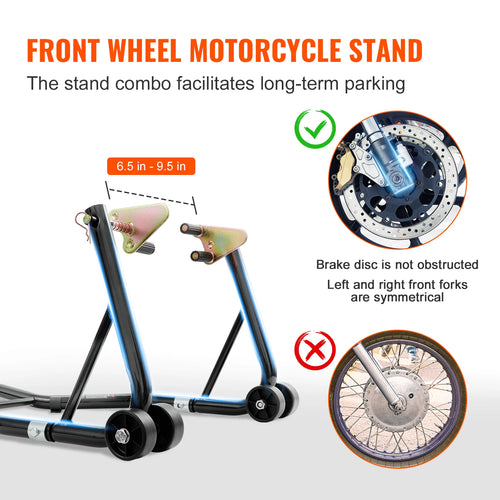VEVOR Motorcycle Stand Lift 850lbs Front Rear Combo Stand Lift Stand Front and Rear Wheel Fork Stand Heavy Duty Rear Wheel Stand
