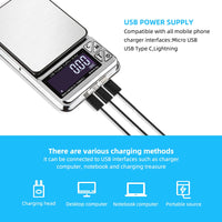 High Precision Jewelry Scale 1000g/600g/200gX0.01g Digital LCD Count Electronic Scale Stainless Pocket Kitchen Scales USB Charge