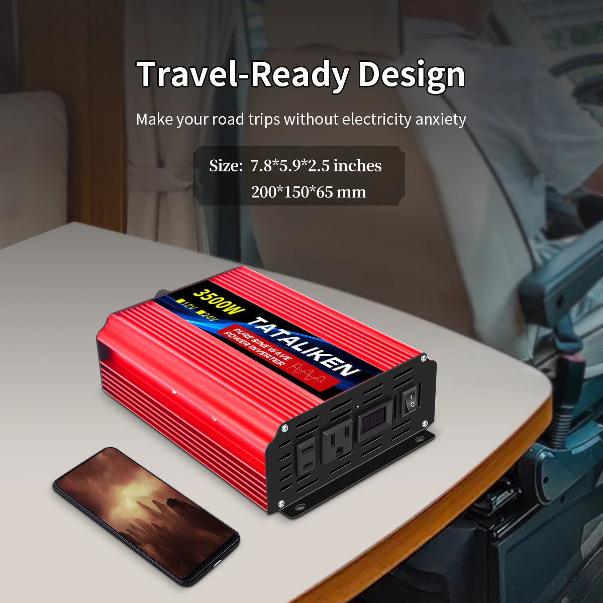 US Socket 12V To AC 110V 60HZ Pure Sine Wave Inverter Car Power 1600W/2200W/3000W Voltage Portable Converter with LED EzBuyCo