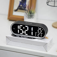 Rechargeable Digital Alarm Clock TEMP Date Week 2 Alarms Night Mode Snooze 12/24H Anti-disturb Voice Control LED Mirror Clock