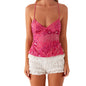 Elegant Lace Halter Neck Tank Top Sleeveless V-neck Backless Floral Blouse for Summer Beach Party Clubwear