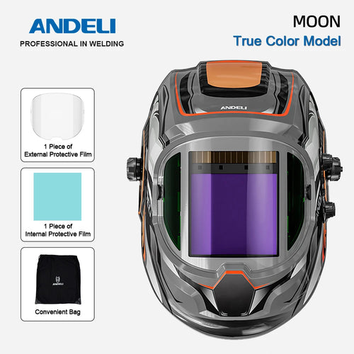 ANDELI Welding Helmet with Large Viewing True Color Auto Darkening Welding Helmet 4 Arc Sensor for Welding Cut Grind Area