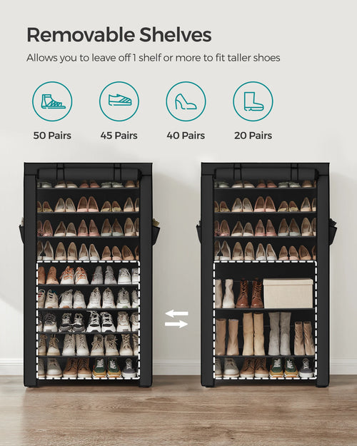 SONGMICS Shoe Rack, 9 Tier Shoe Organizer with Nonwoven Fabric Cover, Shoe Storage Shelf for 40-50 Pairs of Shoes, Entryway