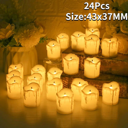12/24Pcs Flickering LED Candles With/without Remote Electric Flameless Tealights For Valentine's Day Create Warm Ambiance Decor