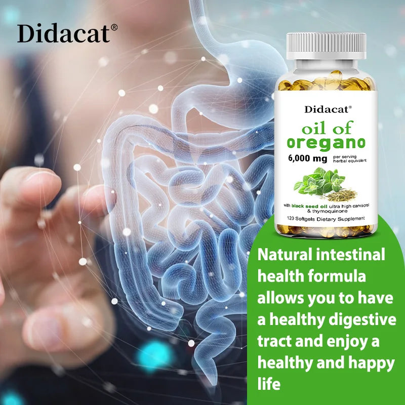 Oregano Oil 6000 mg, Black Seed Oil 200 mg, Supports Gut, Digestive & Immune Health, 120 Capsules