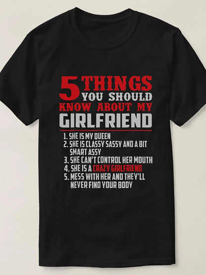 5 Fun Facts About My Girlfriend T-Shirts for Men - Funny Black Short Sleeve Tees Series
