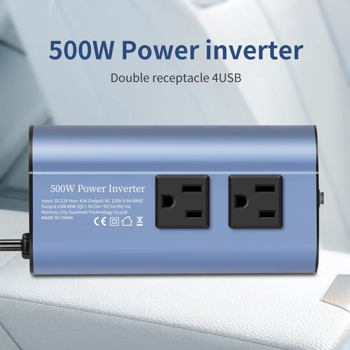 Modified Frequency Inverter Double receptacle 4USB 500W  DC12V To AC110V Ports Car Adapter Portable Inverter