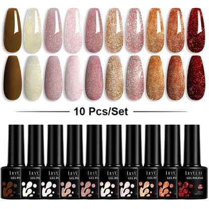 LILYCUTE 10PCS/Set Набір гель-лаків для нігтів Рожевий фіолетовий гель для нігтів Напівперманентний УФ світлодіодний лак Nail Art Design Soak Off Набір гелів для нігтів