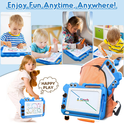 Magnetic Drawing Board Toddler Toys Gift for 3 Year Old Girls Boys, Sketch Writing Doodle Pad Age 4 Travel Games, Blue