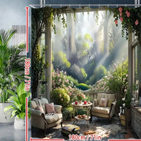 Romantic Pink Flower Shower Curtain - Water-Repellent & Durable Polyester, Lush Woven Weave Design, Complete with Hooks,