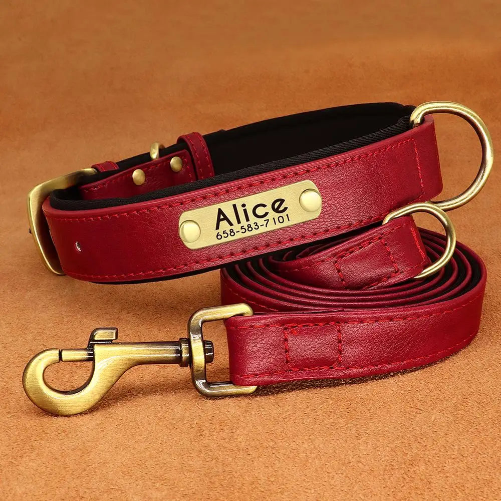 PU Leather Dog Collar and Leash Set Soft Durable Plain Leather Dogs Collars 5ft Lead Adjustable for Small Medium Dogs Pug