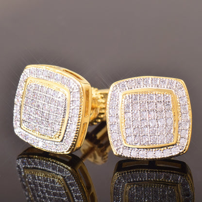 CUC 12MM Square Stud Earring Iced Out Cubic Zirconia Women Screw/Push Men Earrings Hip Hop Jewelry Fashion Gift