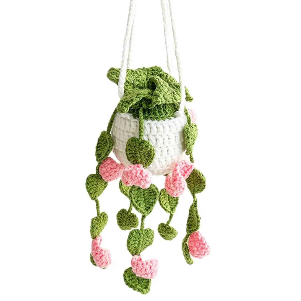Crochet Plants Vine Hanging Basket Artificial Flowers Handmade Gift For Her Room Home Wall Decor Car Mirror Ornament Accessories