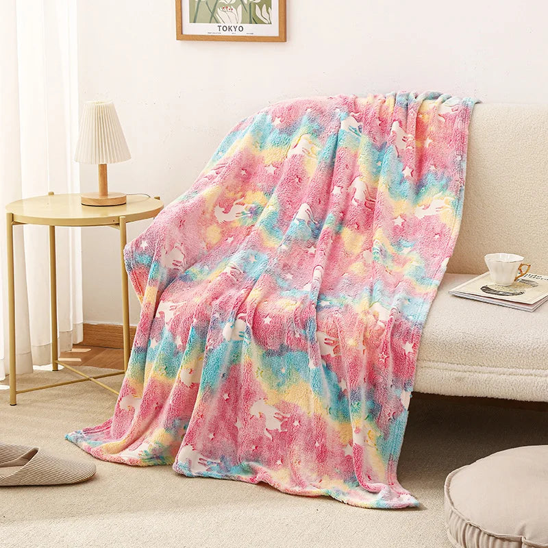 New spacecra Glow in The Dark Blanket Unicorn Gift for Kid Birthday Bedroom Decor Unicorns Toys Soft Cozy Luminous Throw Blanket