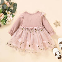 2022-10-11 Lioraitiin 0-3Years Toddler Girl Autumn Sweet Dress Long Sleeve Round Neck Flower Patchwork A-Line Dress with Bow