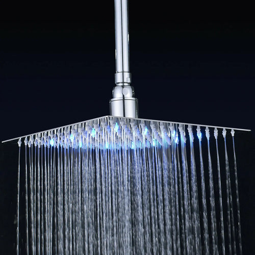 Luxury Chrome  LED  Rainfall Shower Head Stainless Steel Square Color Changing Lights Shower head Water Flow Generates
