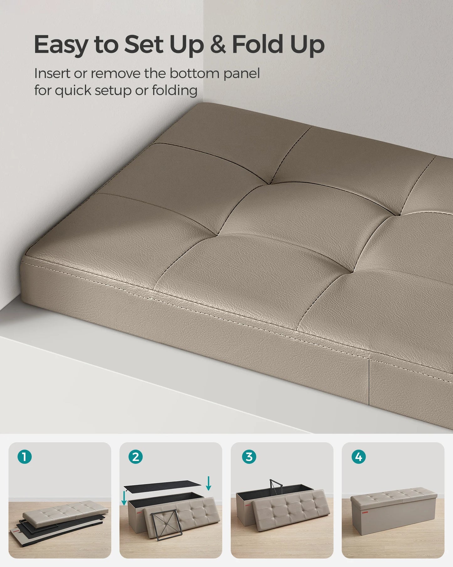 SONGMICS Storage Ottoman, 35 Gal., Storage Chest, Folding Footrest Bench, 660 lb Load Capacity, Synthetic Leather