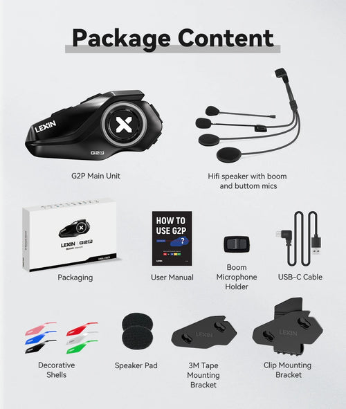 New Lexin G2 Motorcycle Intercom Helmet Bluetooth Headsets,Handsfree Communicator Up to 6 Riders Interphone with FM Radio