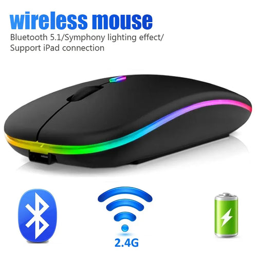Wireless Gaming Mouse - Bluetooth RGB LED Backlit & Rechargeable