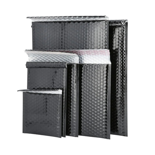 500 Glamour Metallic Black Poly Bubble Mailers Envelopes 7" x 6.75" Extra Wide