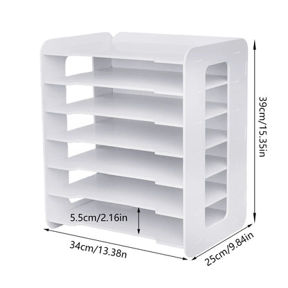 7 Tier White Wooden Office Desk Desktop Organizers and Accessories Letter Tray Paper Sorter Holder File Rack Shelf Lite