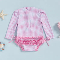 Women s Long Sleeve Rash Guard Swimsuit with Ruffle Trim and Floral Print  Bathing Suit Swim Romper for Girls