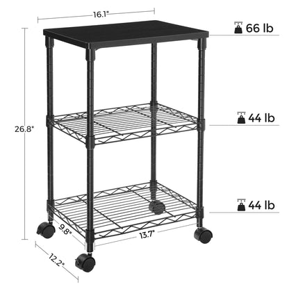 SONGMICS 3 Tier Printer Stand, Printer Table with Wheels, Rolling Printer Cart, Printer Desk with Metal Frame for Home Office