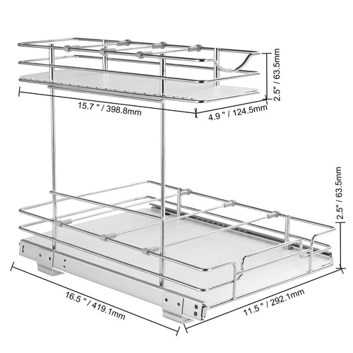VEVOR Pull Out Cabinet Organizer, Chrome-Plated Steel Roll Out Drawers, Sliding Drawer Storage for Inside Kitchen Cabinet