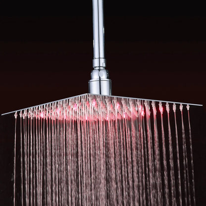 Luxury Chrome  LED  Rainfall Shower Head Stainless Steel Square Color Changing Lights Shower head Water Flow Generates