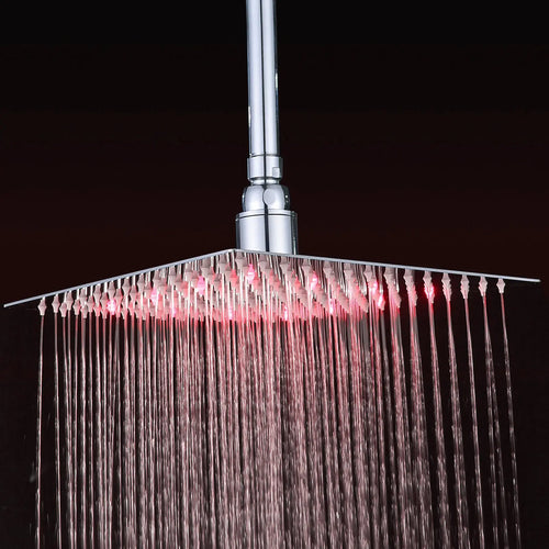 Luxury Chrome  LED  Rainfall Shower Head Stainless Steel Square Color Changing Lights Shower head Water Flow Generates