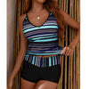 Summer Women'S Swimming Suit Ladies Striped Sleeveless Swimwear Two Piece Swimsuit With Shorts Bathing Suit Fashion Beachwear