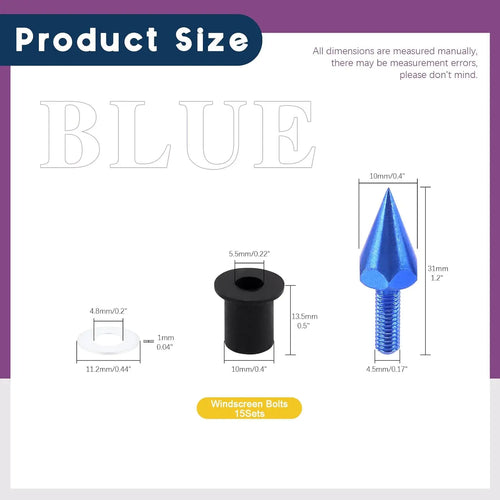 Windshield Wind Screen Spike Bolts M5 Screws Nuts Motorcycle Modification AccessoriesBlue Car Accessories