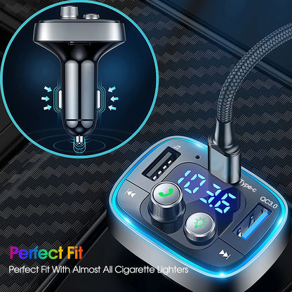 Bluetooth Car Adapter  AUX Wireless FM Radio Transmitter, Handsfree Calling MP3 Music Player, QC3.0 & Type-C PD USB Car Charger