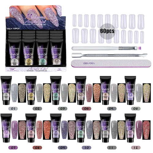 Nail Extension Gel Kit, 12 Colors Extension Nail Extension Gel Set Soak Off UV Gel For All In One Kit Builder Nail Gel Gift