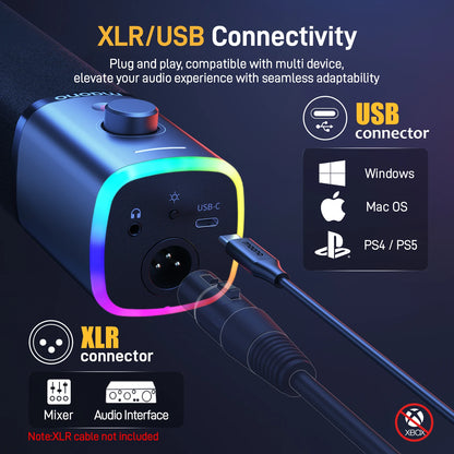 MAONO PD100X Dynamic Microphone.Software Noise Reduction Included.RGB gaming mic.Enhances gaming experience.Ideal for recording