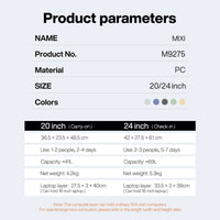 Mixi 2024 New Design Wide Handle Suitcase Men Carry-On Luggage Women Travel Trolley Case 20 Inch Cabin PC Aluminum Frame M9275