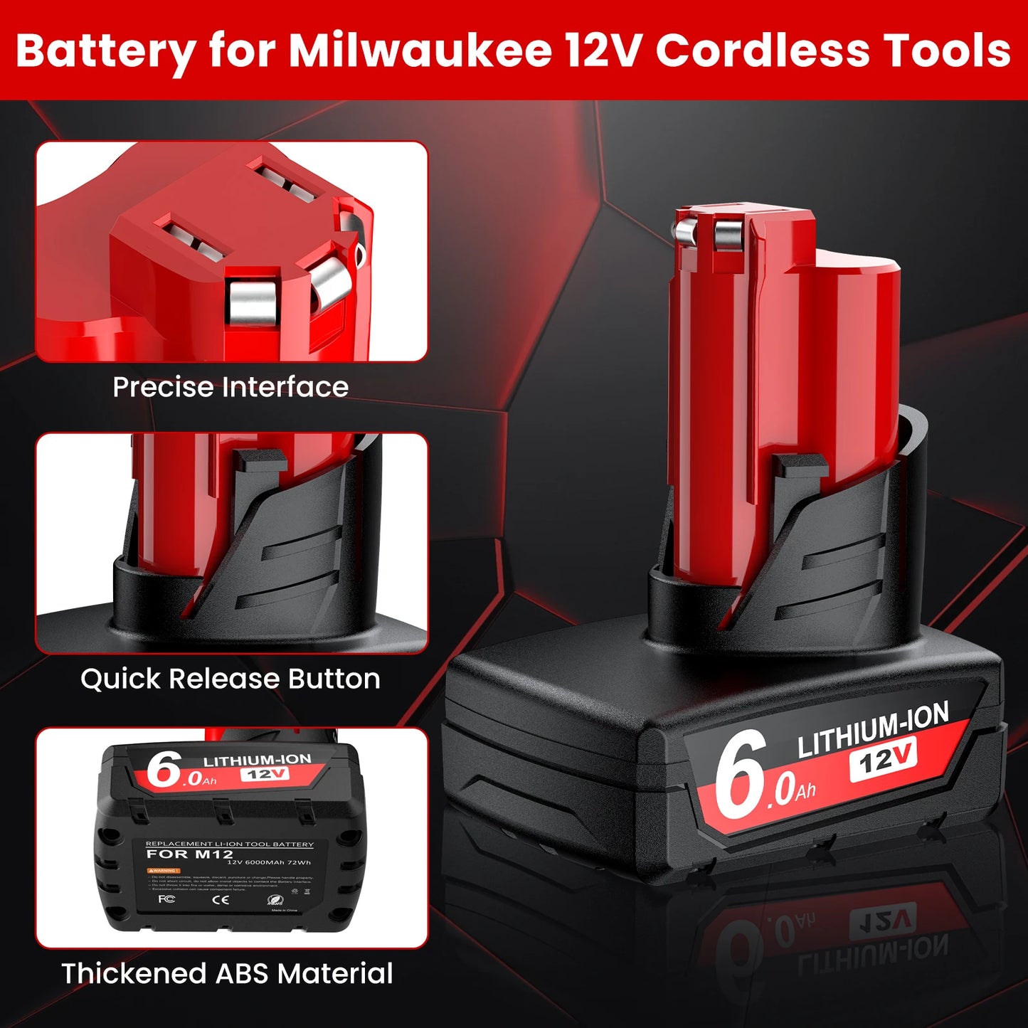 For Milwaukee 12V Tool Battery For Milwaukee M12 6000mAh Lithium Battery Impact Wrench Drill Power Tools Battery