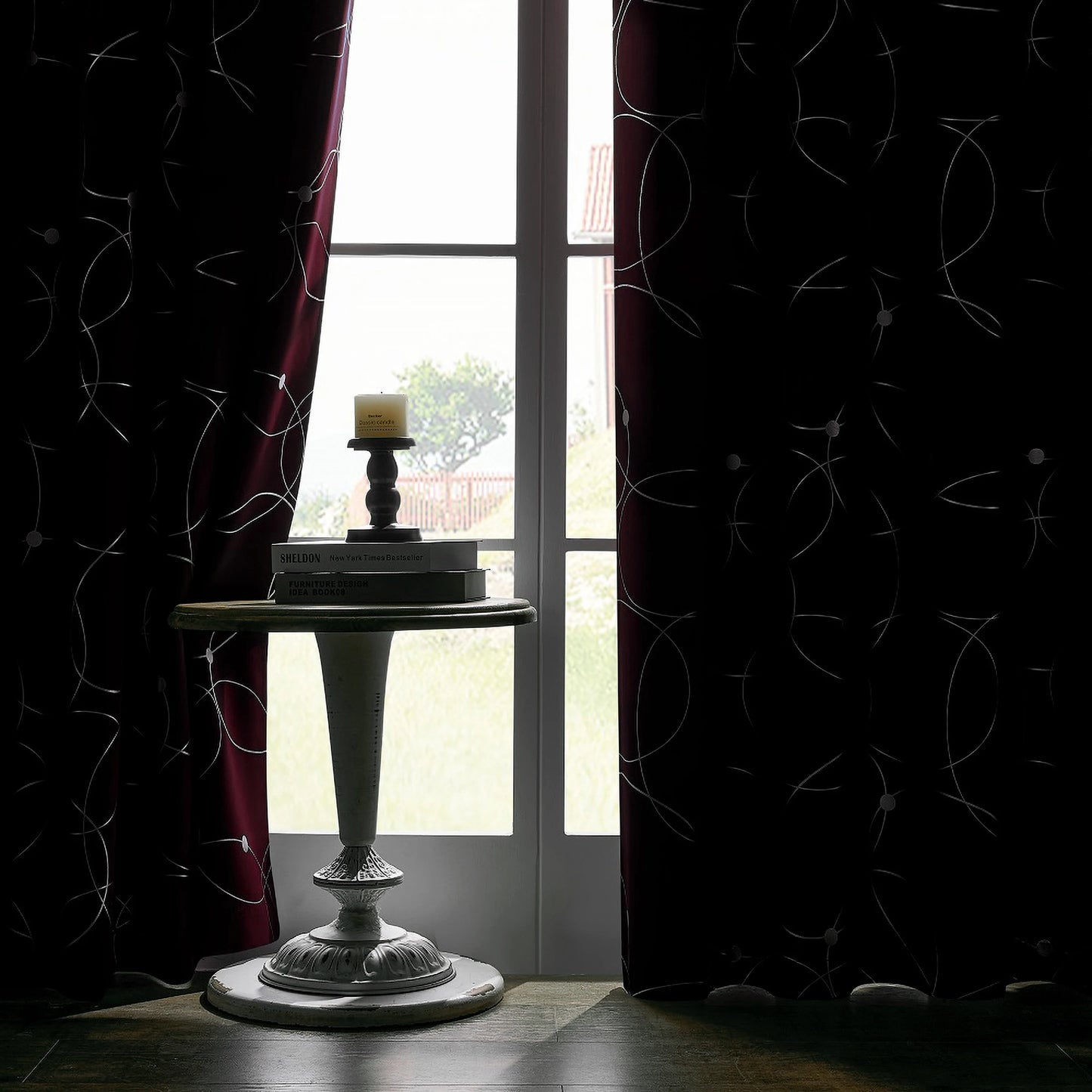 4PCSBlackout Curtains Grommet Thermal Insulated Room Darkening  With Circle And Dots Foil Printed For Bedroom