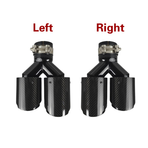 1 Pcs Universal Car Carbon Fibre Tail Throat Silencer Length Black Y-Shaped Double Out Twill Glossy Exhaust Muffler Tip