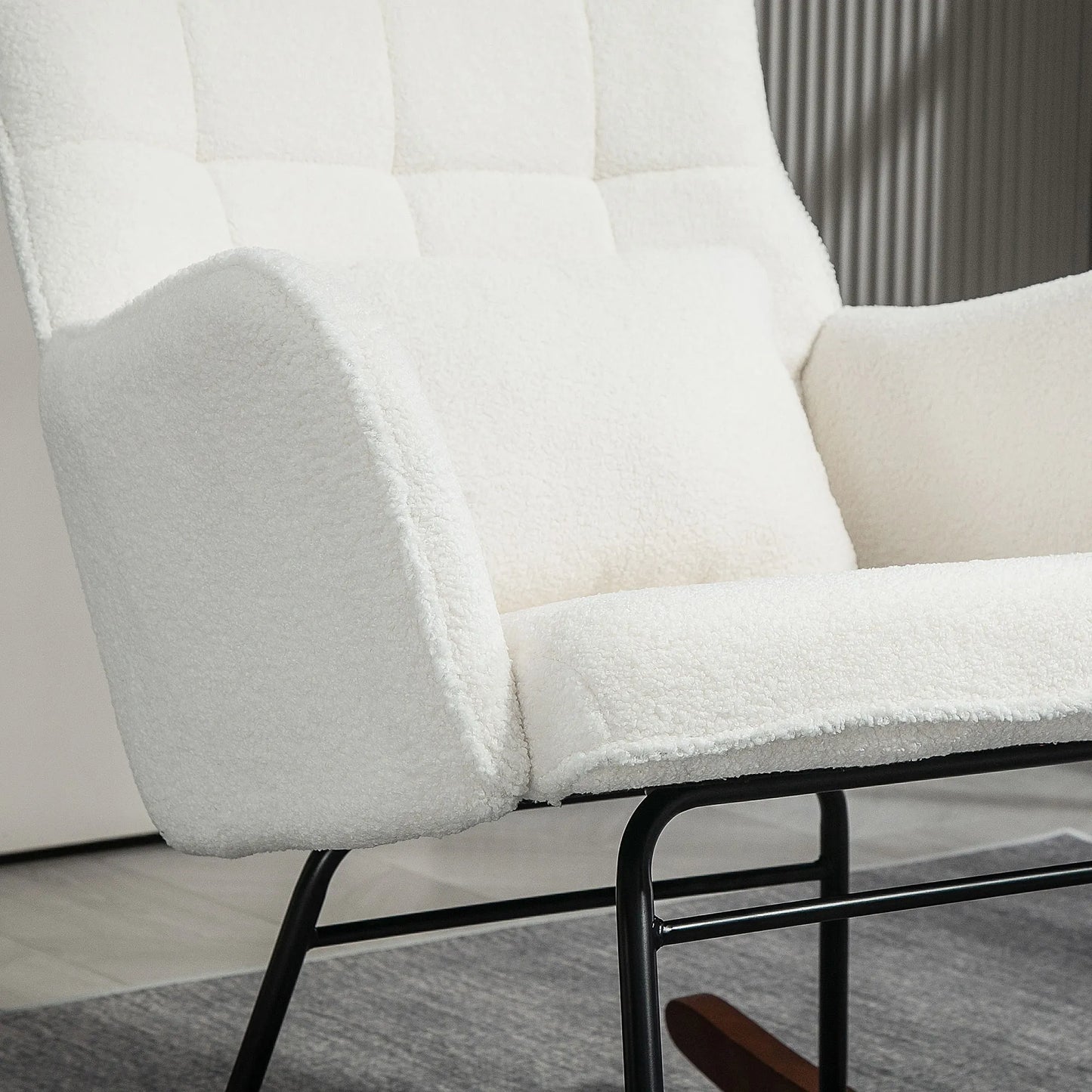 Homcom Boucle Rocking Chair with Headrest and Lumber Pillow Cream White