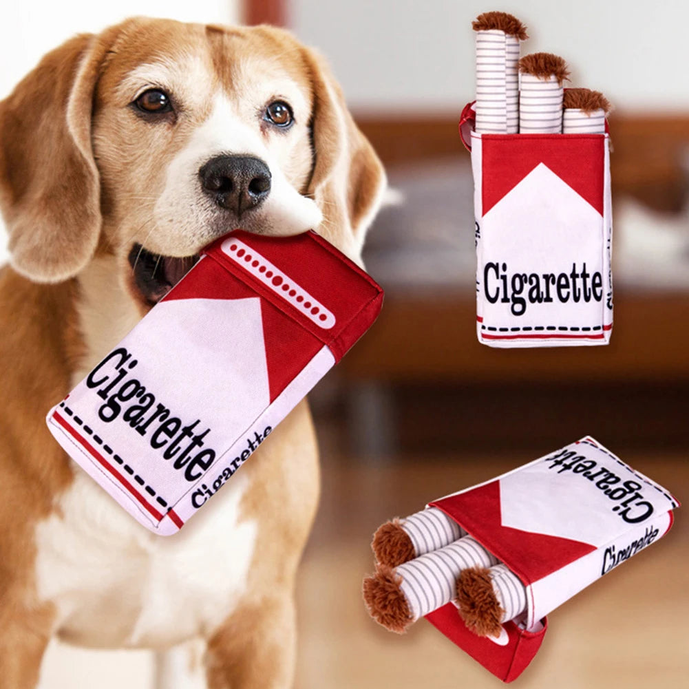 Dogs Cigarette Teeth Grinding Toys With Squeaking Sound Funny Squeaky Cigar Plush Toy For Pet Chewing Teething Grinding Training