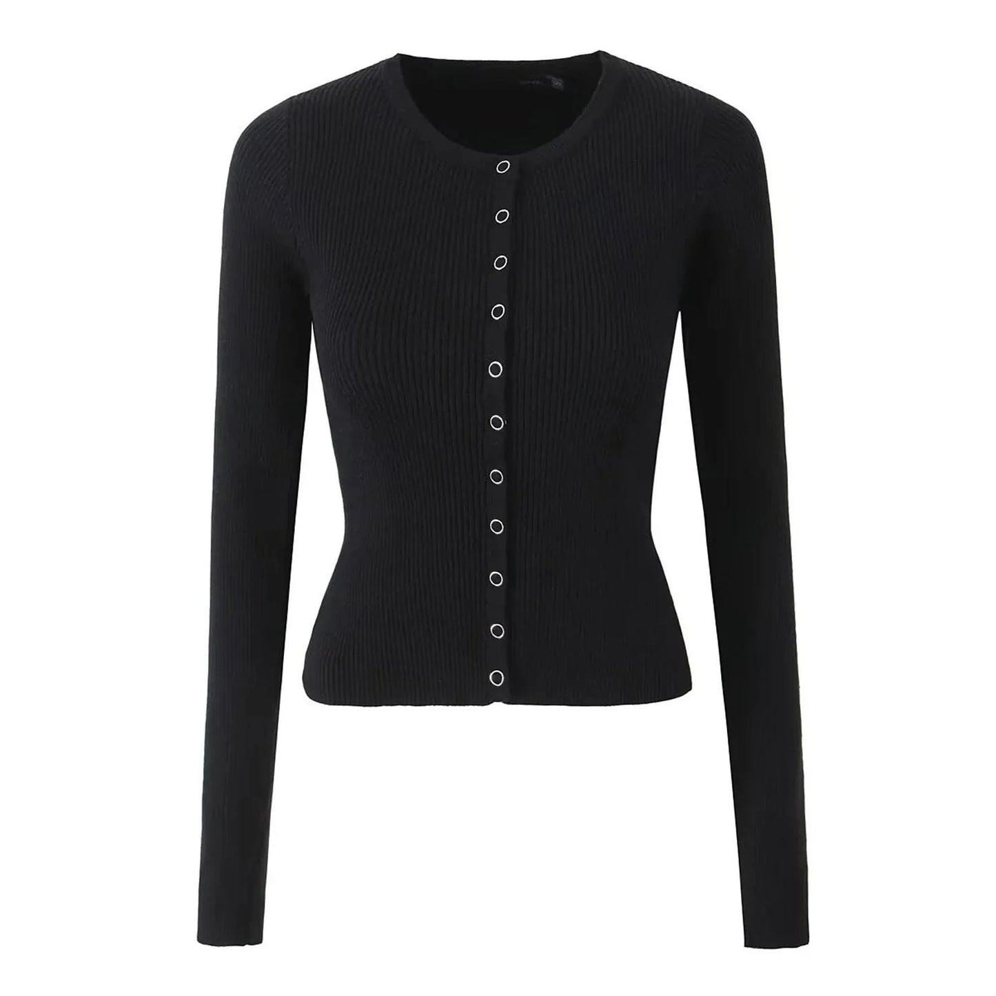 Ribbed Knit Cardigan T-shirt Long Sleeve Women Slim Fit O-neck Crop Top Button Korean Chic Women Clothing Sweater Streetwear New