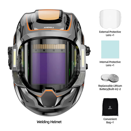 ANDELI Welding Helmet with Large Viewing True Color Auto Darkening Welding Helmet 4 Arc Sensor for Welding Cut Grind Area