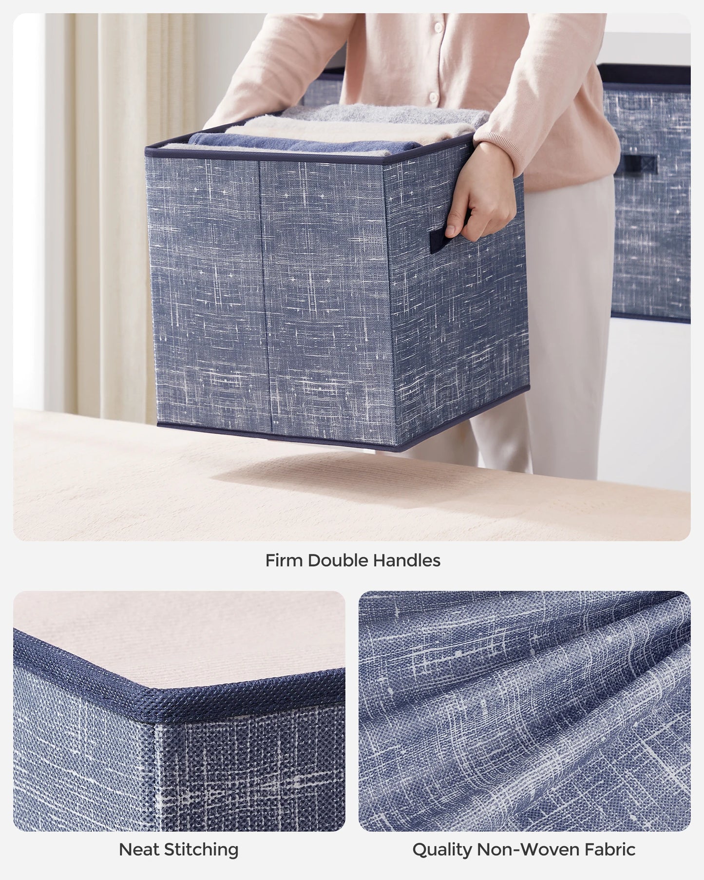 SONGMICS Storage Cubes, 11.8-Inch Non-Woven Fabric Bins with Double Handles, Set of 6, Closet Organizers for Shelves, Foldable