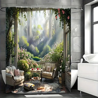 Romantic Pink Flower Shower Curtain - Water-Repellent & Durable Polyester, Lush Woven Weave Design, Complete with Hooks,