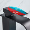 Bathroom Black Waterfall Basin Sink Faucet Brass Cold Hot Water Mixer Vanity Tap Deck Mounted Washbasin Tap